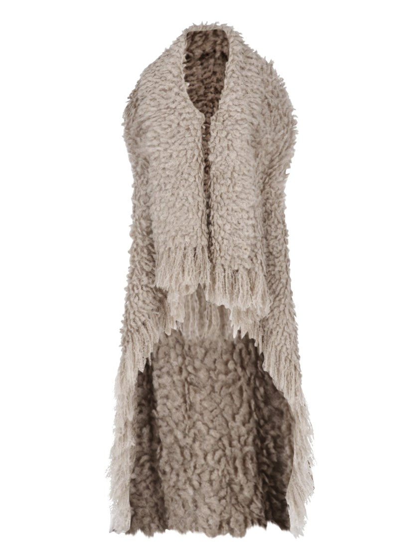 Pampa The Brand Beige Fringed Alpaca Wool Cape