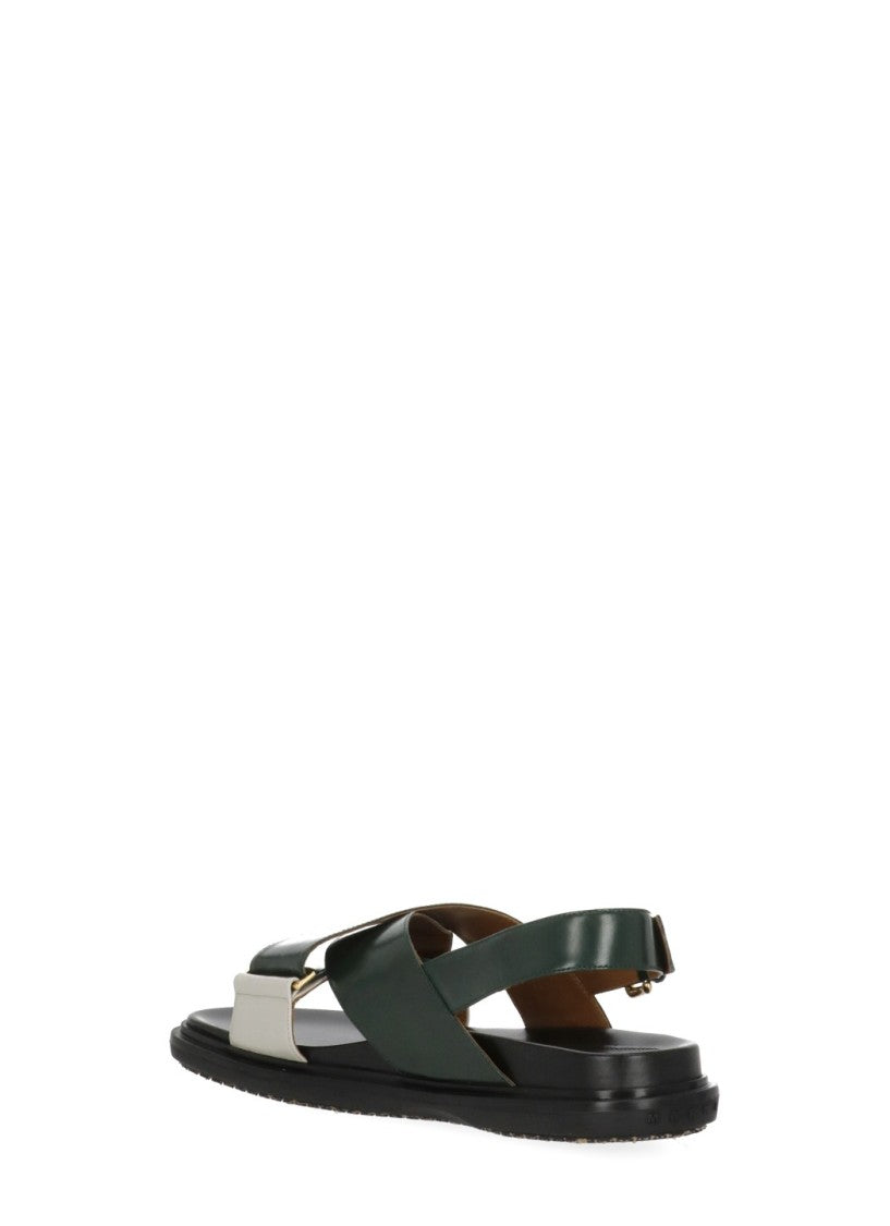 Marni Green Rear Belt Smooth Leather Sandals