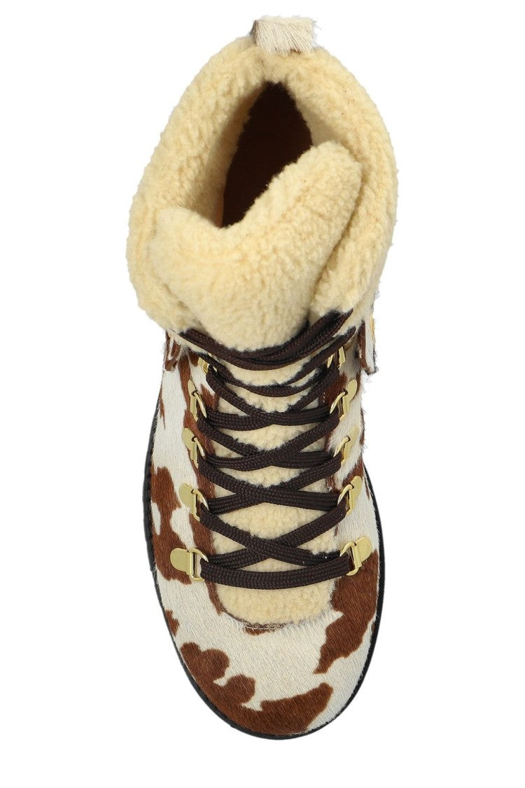 Odissi Calfskin And Wool Boots With Gold Eyelets