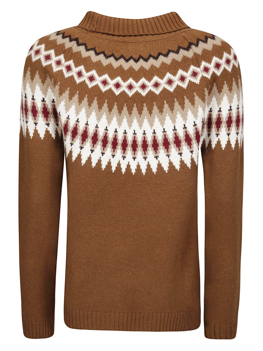 Be You Short-Fit Cashmere Sweater With High Collar And Contrasting Knit Pattern