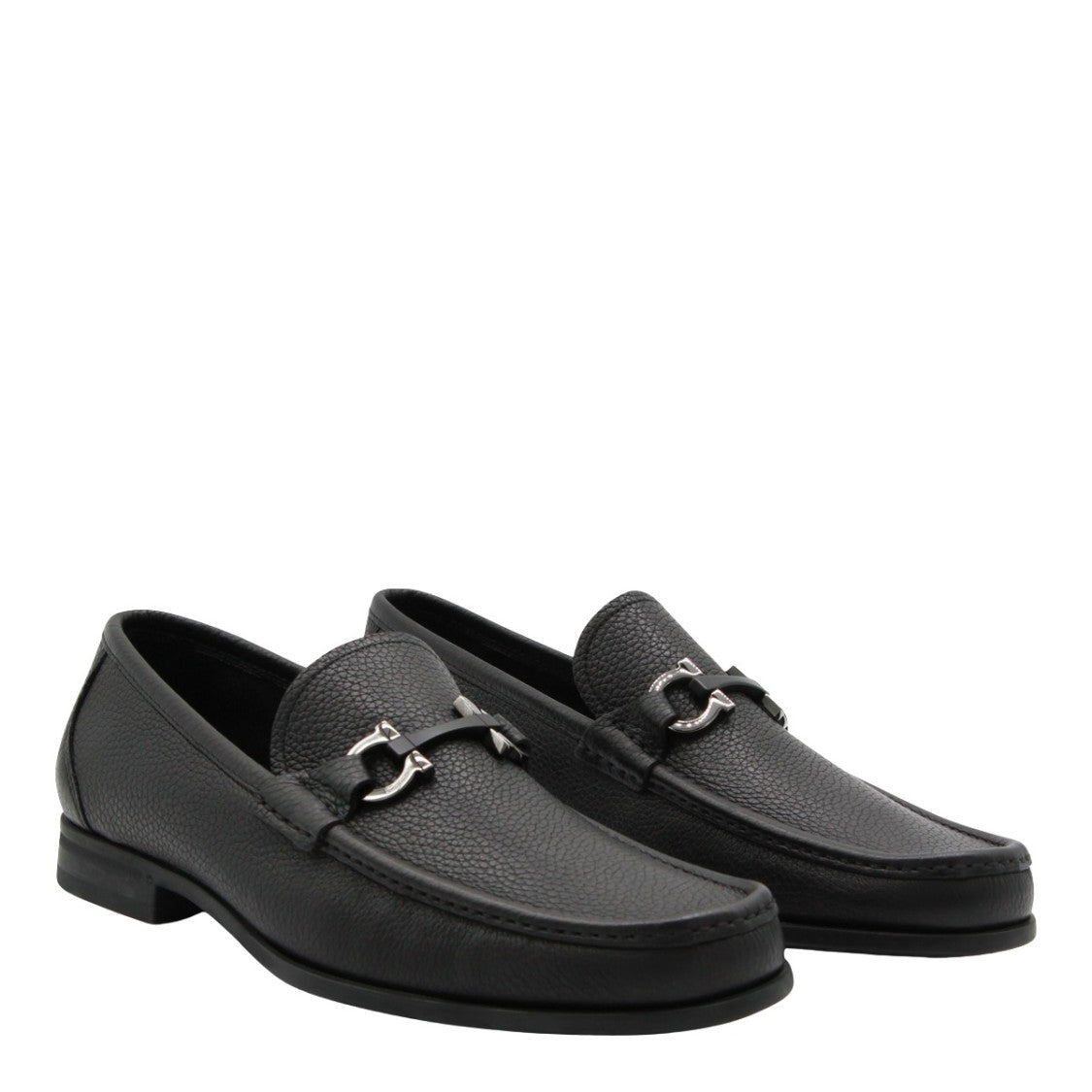 Ferragamo Textured Leather Loafers With Silver-Toned Bit Detail