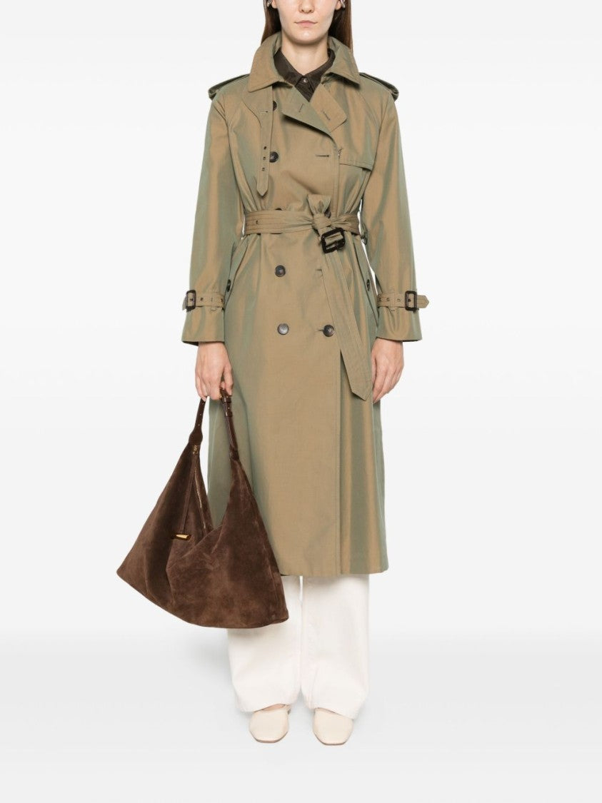 L'impermeabile Green Cotton Trench Coat With Double-Breasted Design