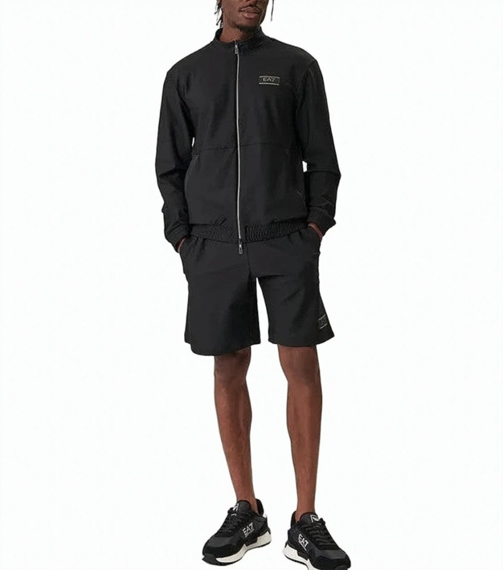 Ea7 Emporio Armani Black Zip-Front Sweatshirt With Textured Fabric