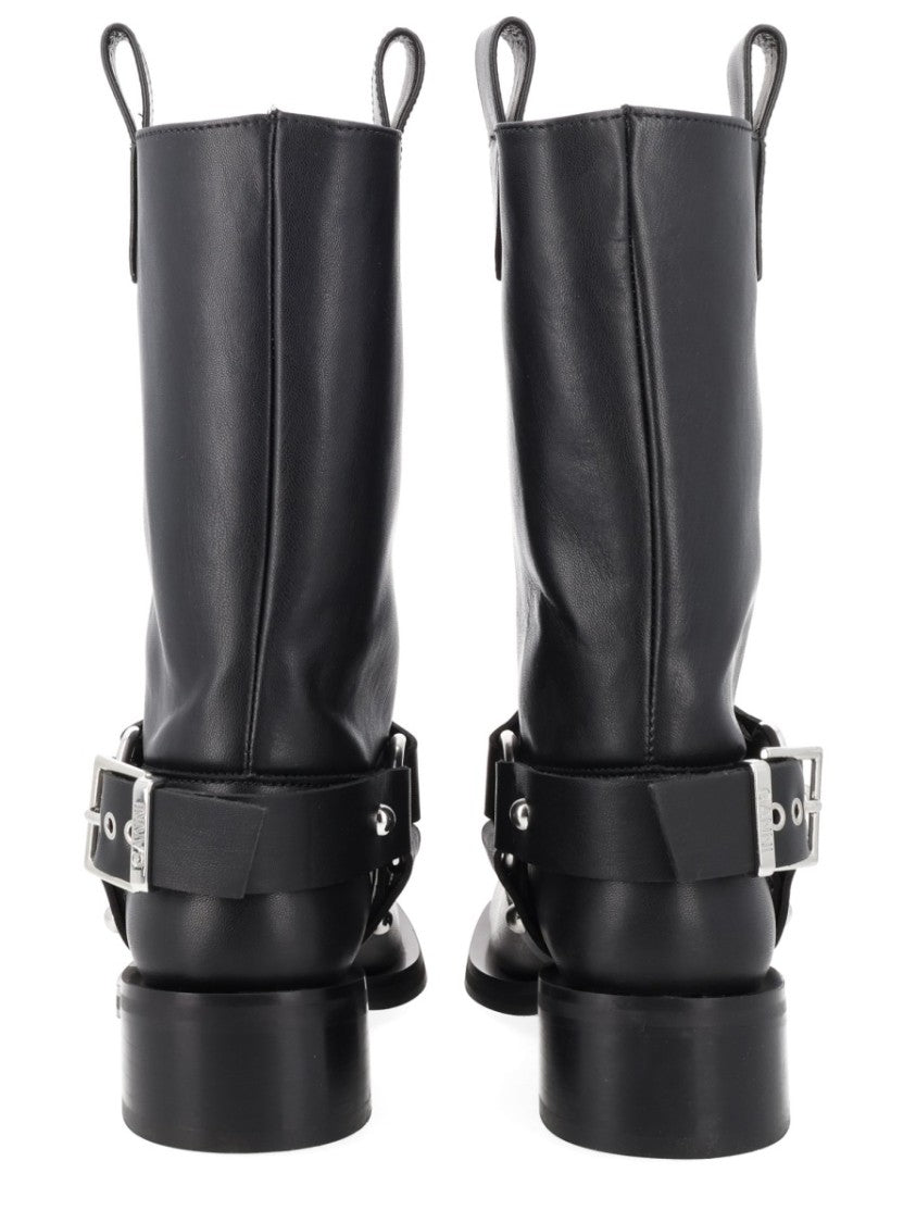 Ganni Biker Harness Silver-Tone Leather Boots