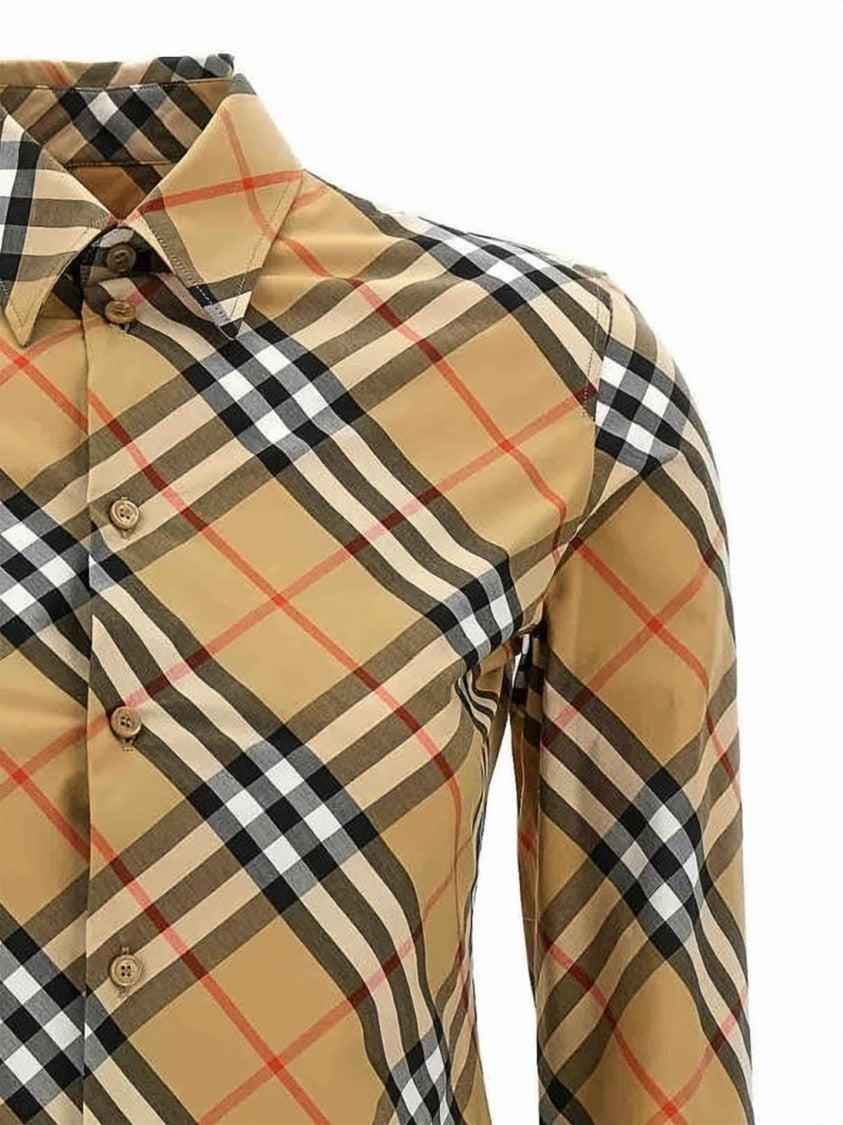 Burberry Beige Check Pattern Shirt With Tailored Fit