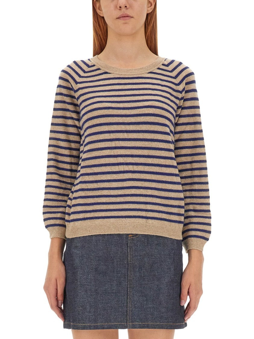 A.P.C. Regular Fit Striped Round Neckline Sweater