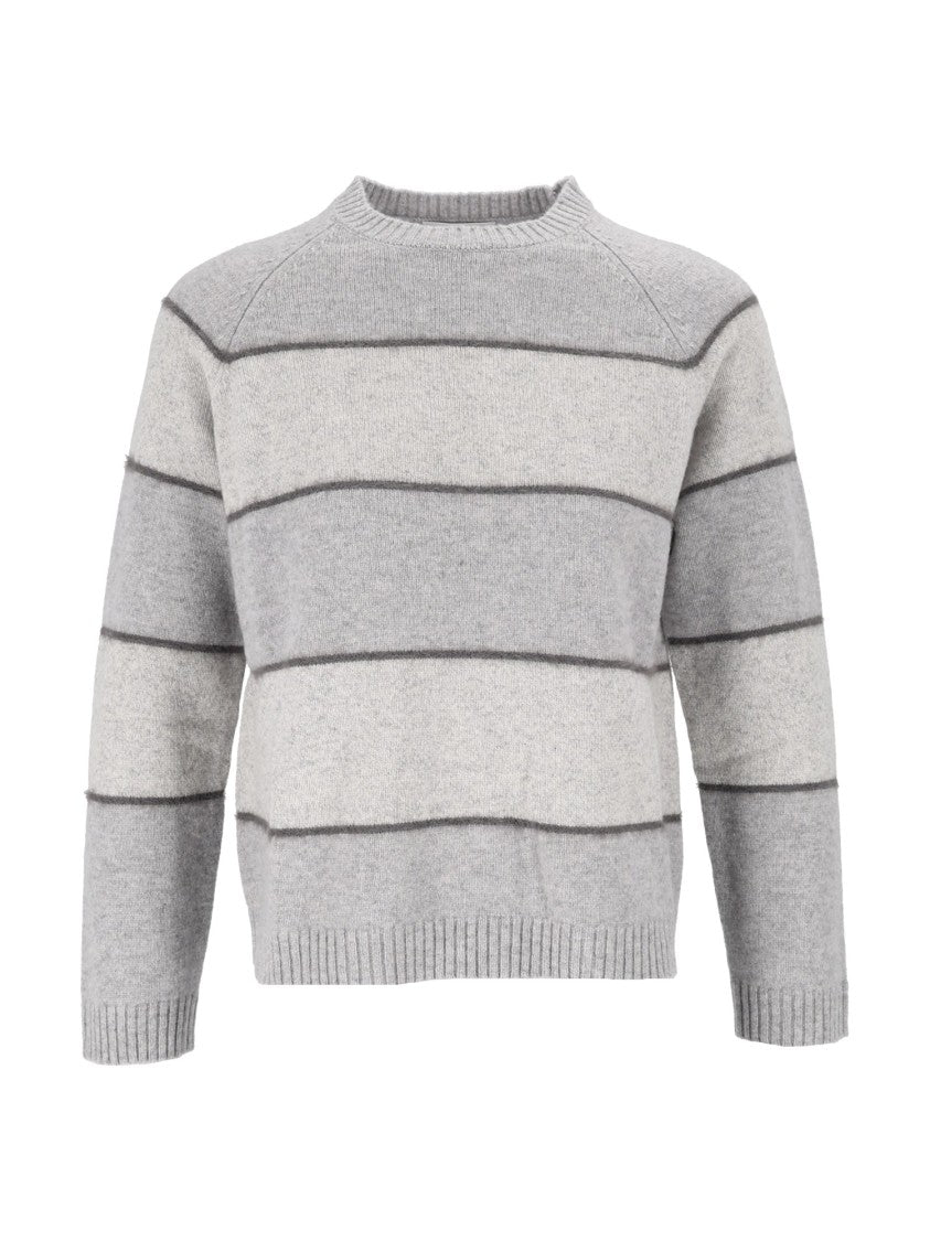 Kangra Cashmere Striped Crewneck Variegated Yarn Sweater