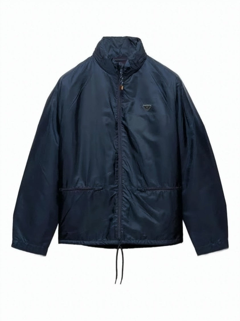 Prada High-Collar Blue Jacket With Adjustable Hem
