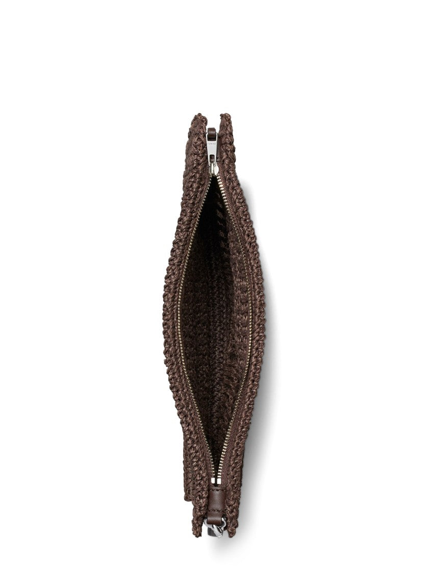 Tory Burch Hand-Crocheted Paper Straw Pouch With Embossed Leather Patch