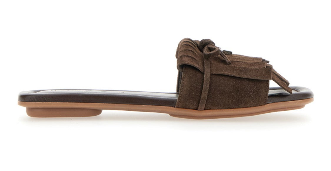 Hogan Fringed Slip-On Sandals With Bow Accent