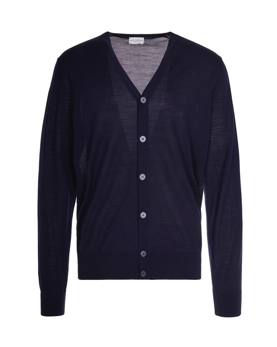 Ballantyne Navy Blue Wool Cardigan