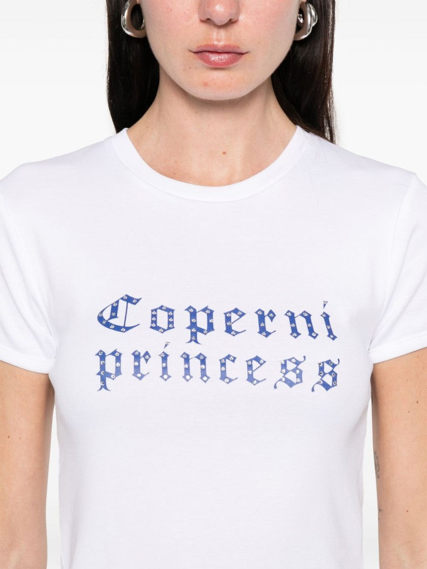 Coperni White Ribbed Crew Neck Logo Top