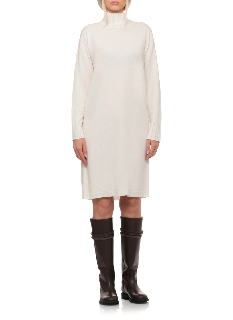 Fabiana Filippi Ivory Wool Blend Mini Dress With High Neck
