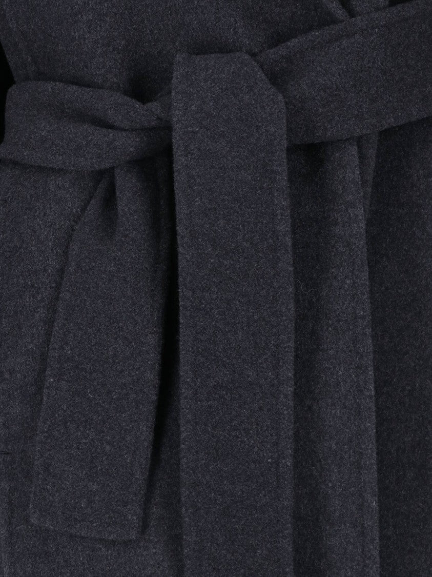 Khaite Romare Grey Wide Lapel Belted Wool Coat