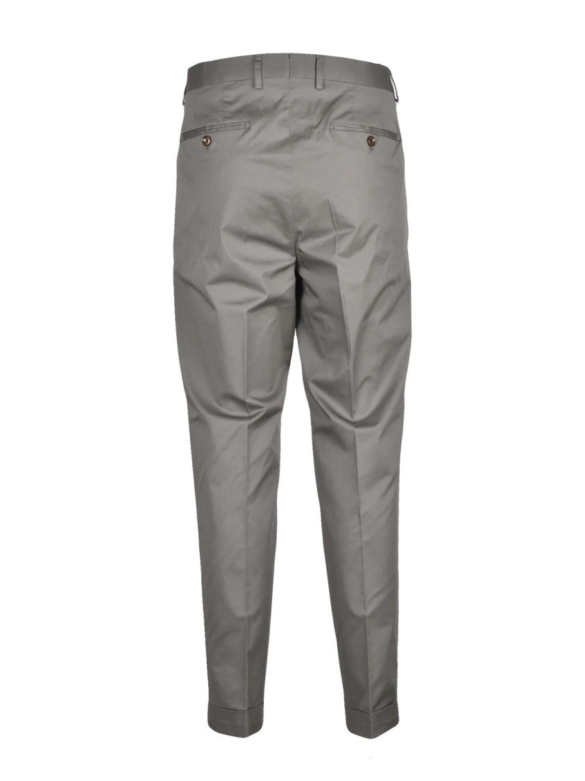 Lab 001 Grey Stretch Cotton Pleated Formal Pants