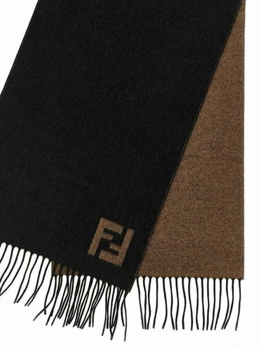 Fendi Dual-Tone Wool And Cashmere Fendi Scarf With Fringed Edges