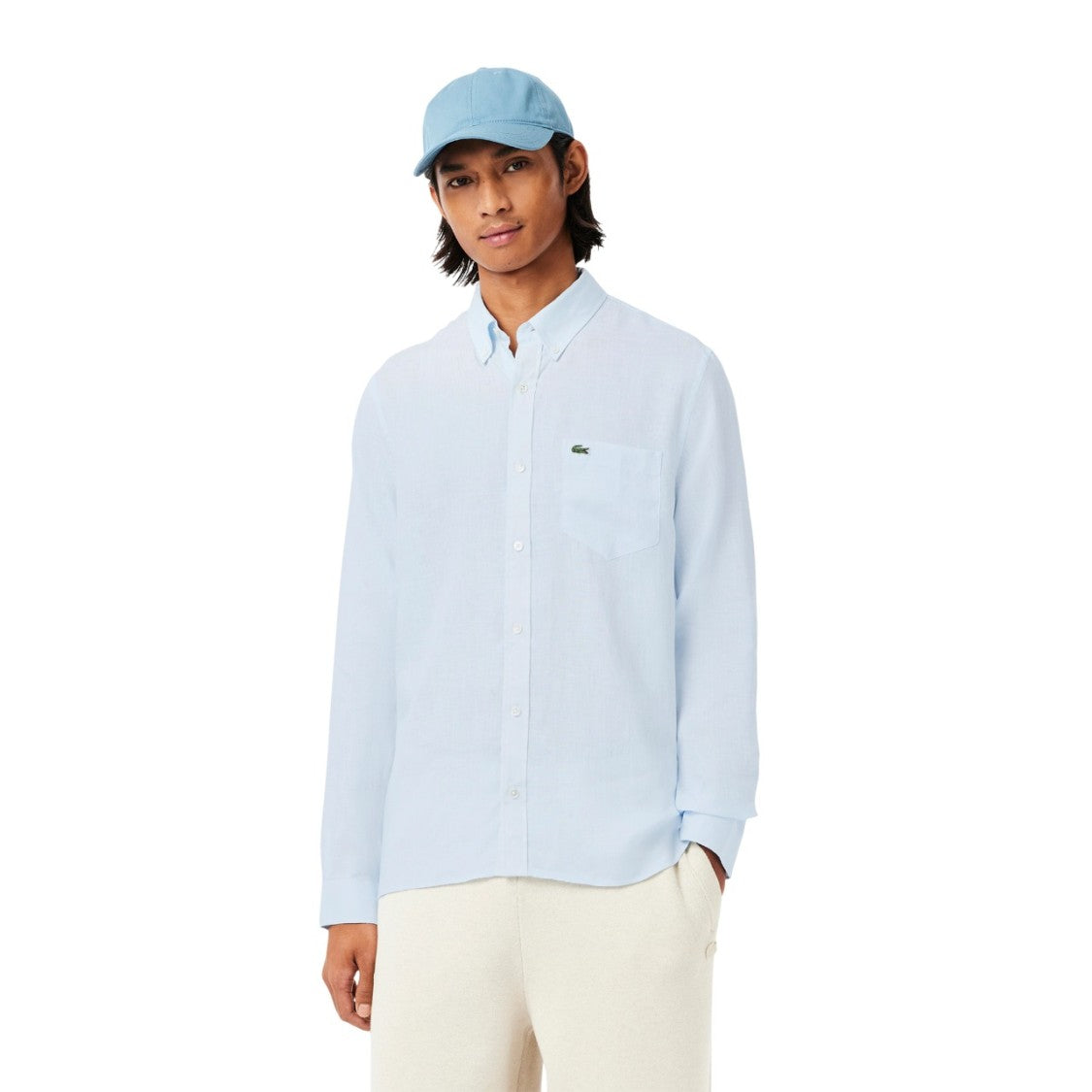 Lacoste Blue Straight Cut Refined Linen Shirt