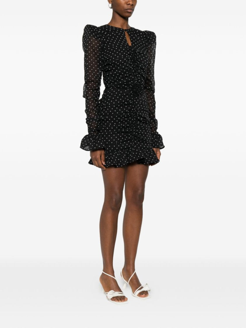 Rotate Short Black Dress With White Polka Dots