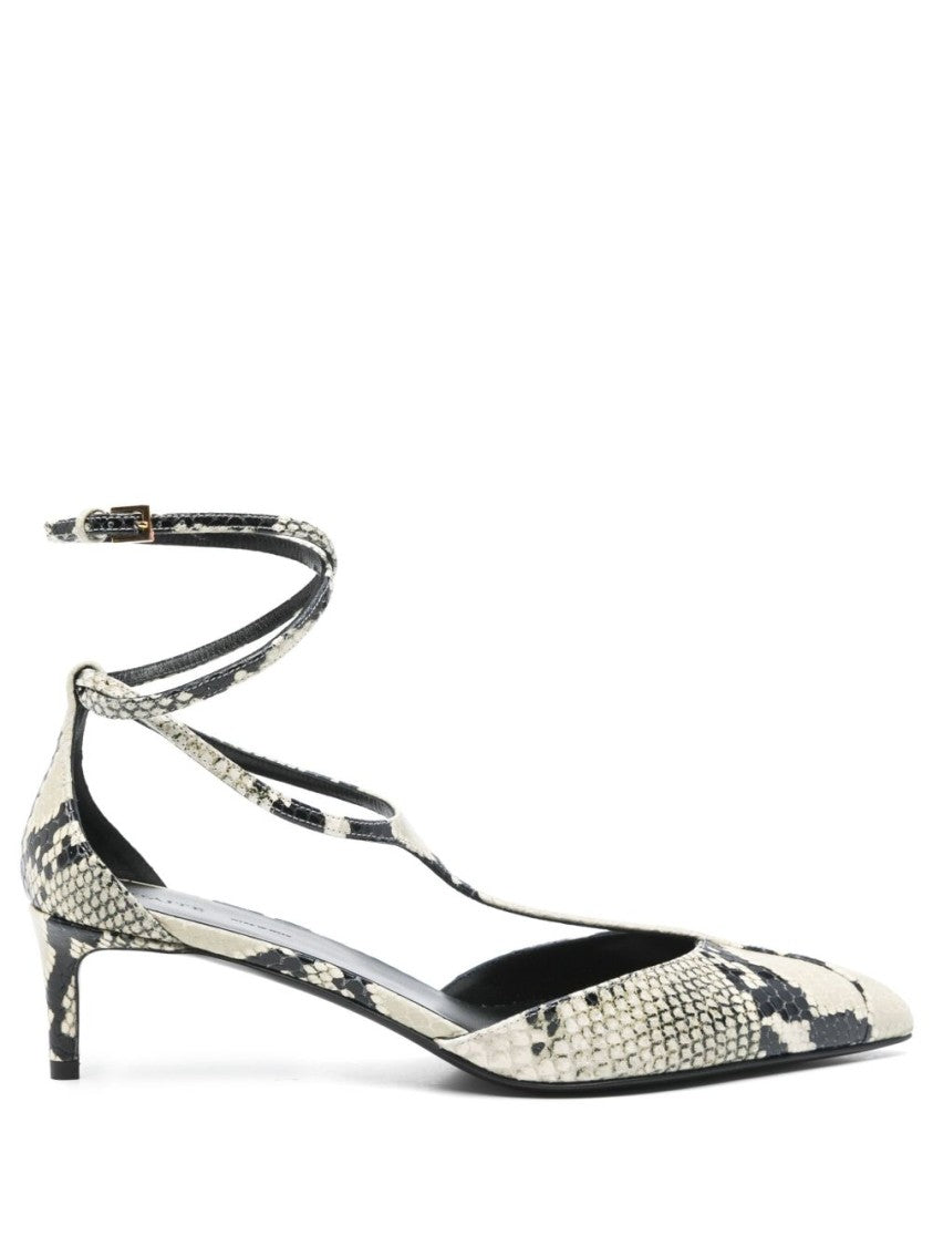 Khaite Python-Embossed Calfskin T-Bar Pumps