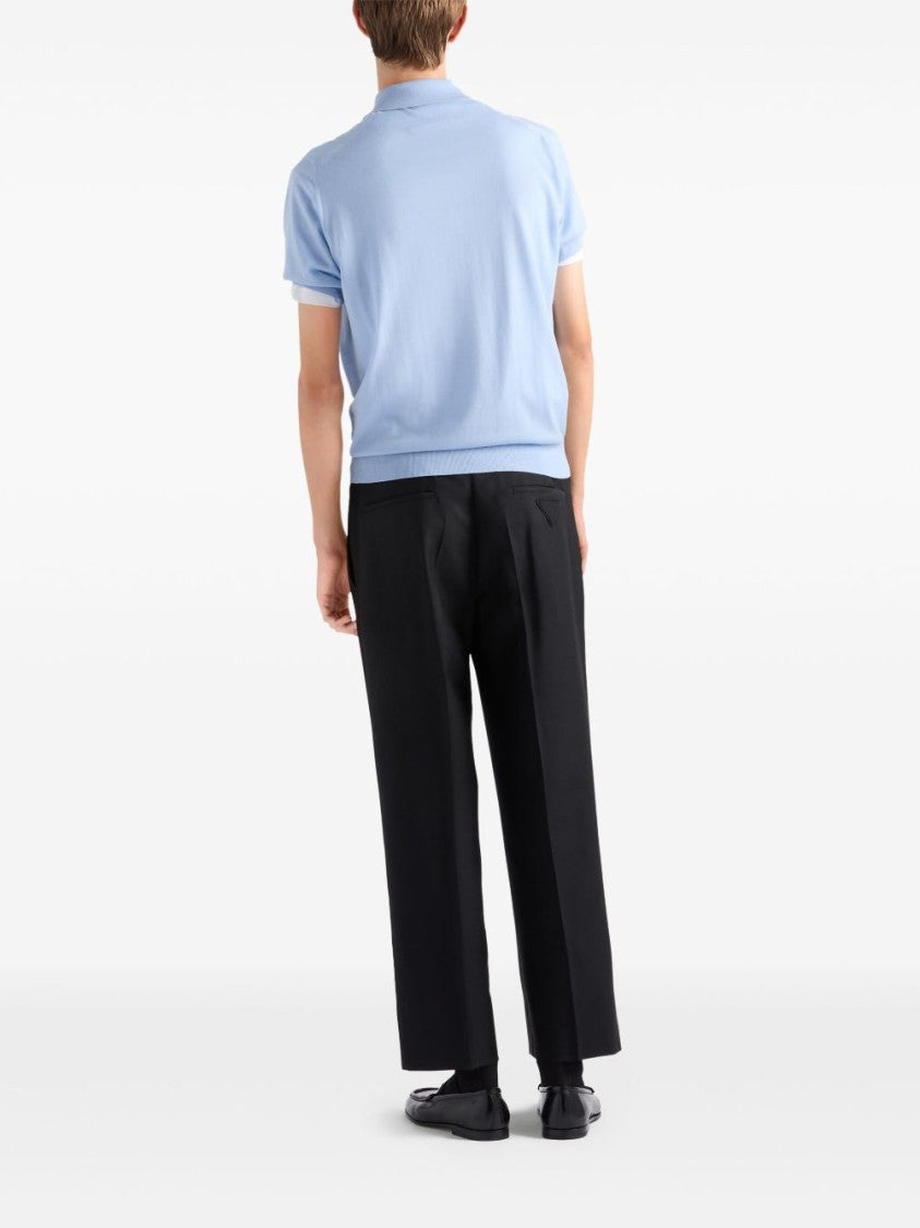 Prada Short-Sleeved Polo Shirt With Embroidered Logo And Tailored Fit