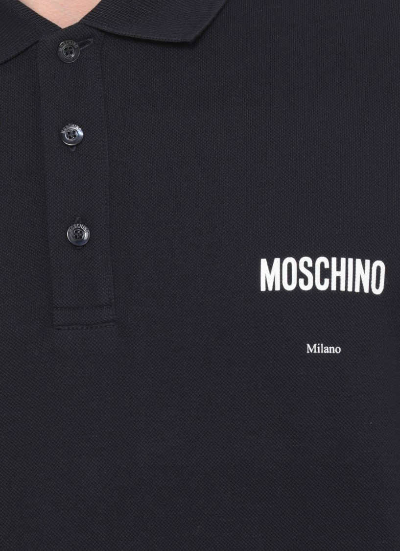 Moschino Black Classic Collar Logo Detail Cotton Polo Shirt