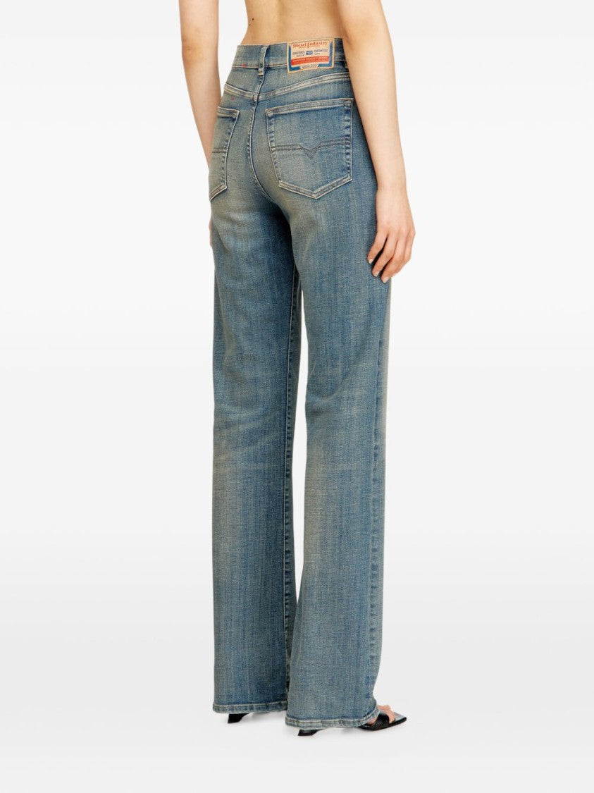 Diesel Faded Blue Straight-Leg Jeans With Distressed Details