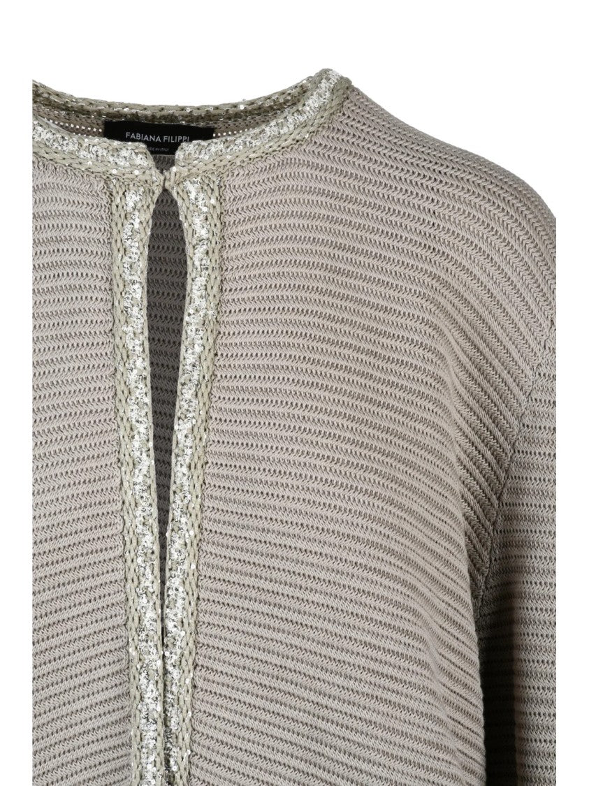 Fabiana Filippi Turquoise Sequin Trimmed Cotton Tricot Cardigan