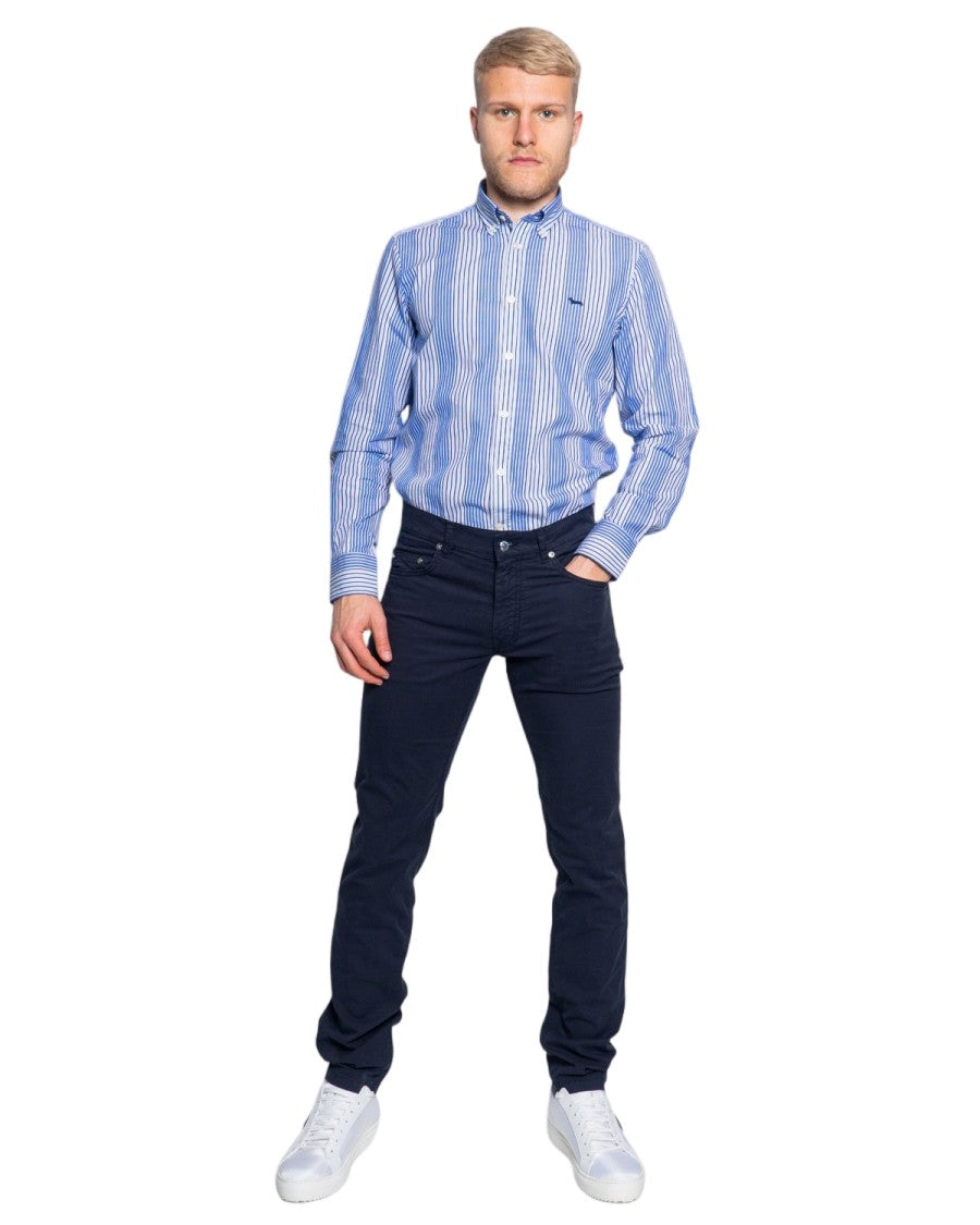 Harmont & Blaine Blue 100% Cotton Narrow Striped Shirt