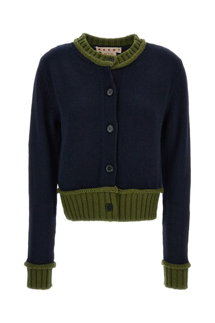 Marni Blue Crew-Neck Boxy Fit Cardigan
