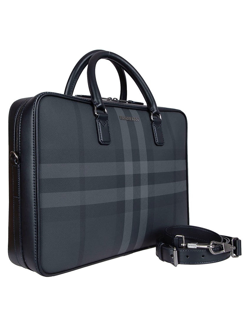 Burberry Structured Document Bag With Check And Detachable Strap