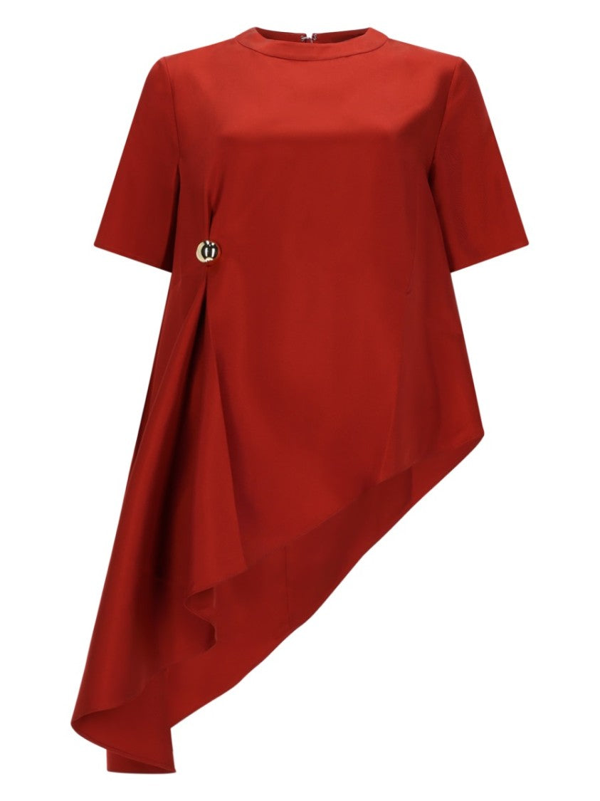 Loulou De Saison White Madea Asymmetrical Draped Silk Blouse