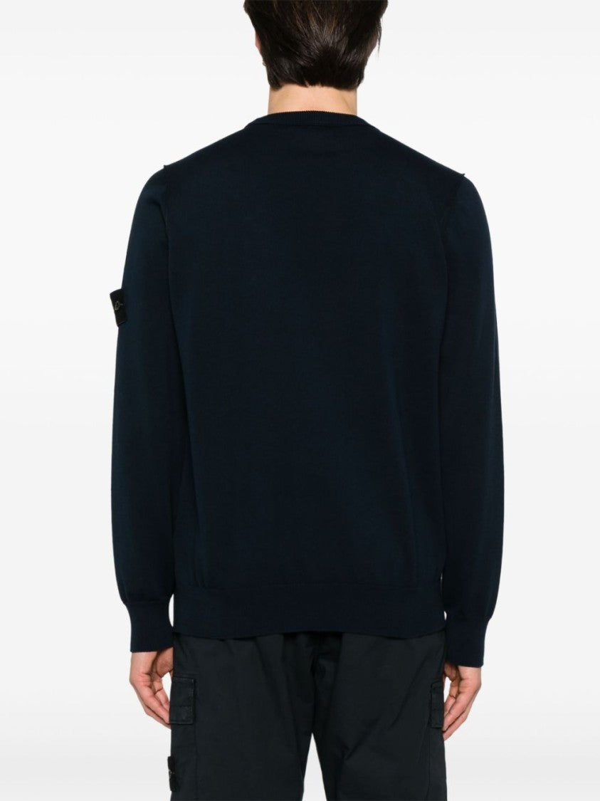 Stone Island Ribbed Crewneck Sweatshirt With Distinctive Patch