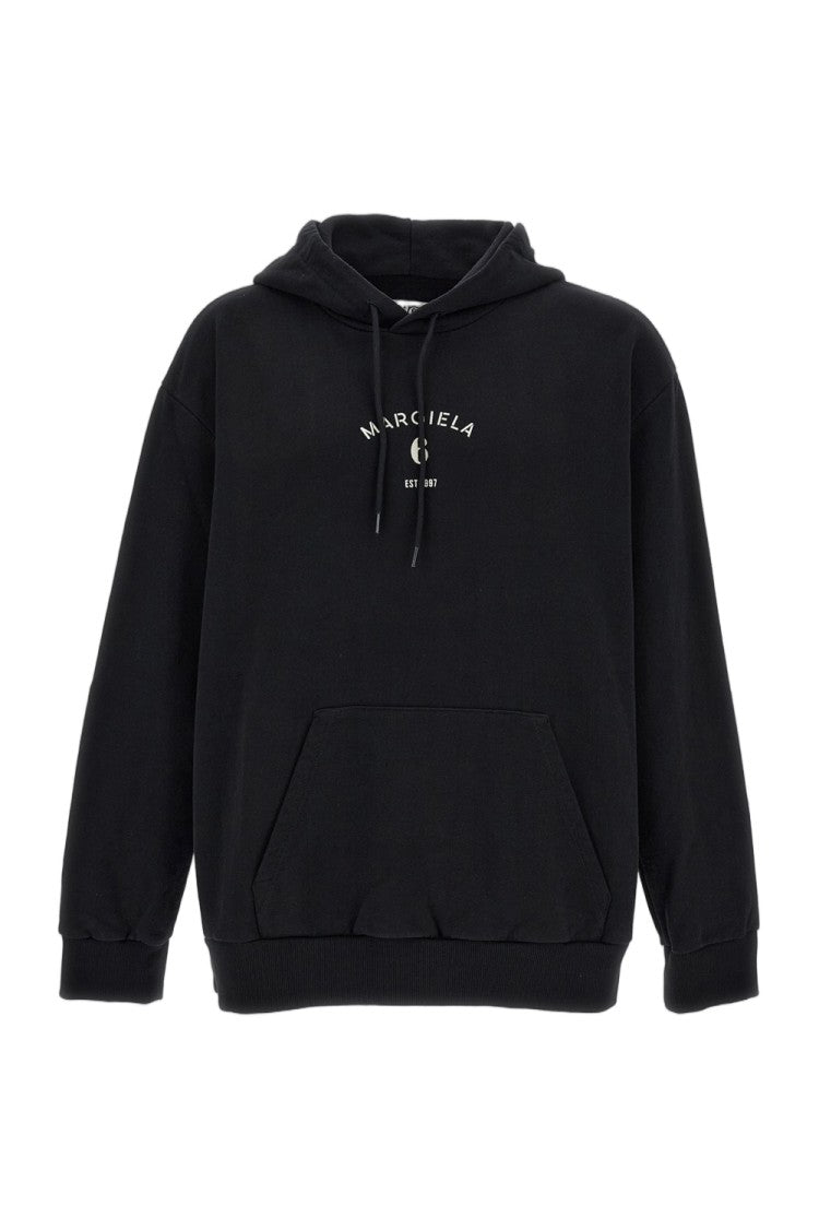 Mm6 By Maison Margiela Black Oversized Hoodie With Logo Print
