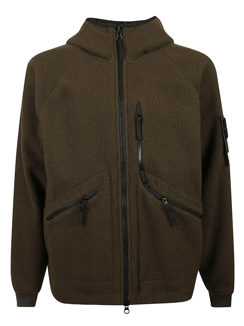 Stone Island Logo Patch Boxy Brown Wool Jacket