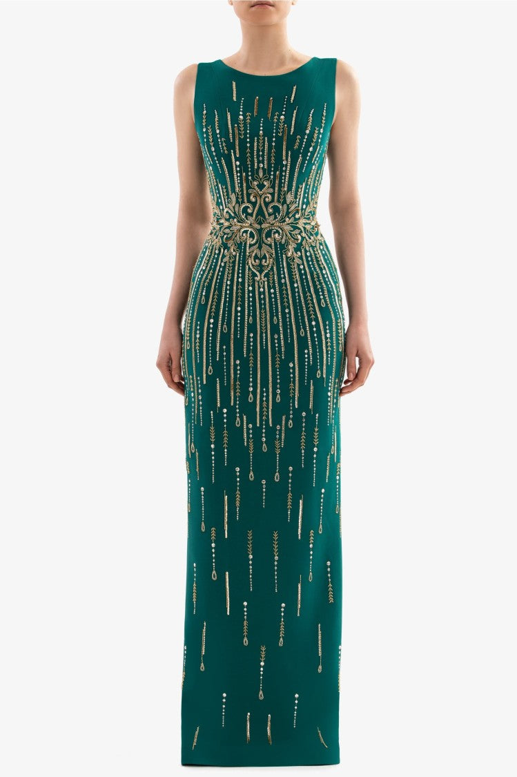 Saiid Kobeisy Long Crepe Beaded Dress