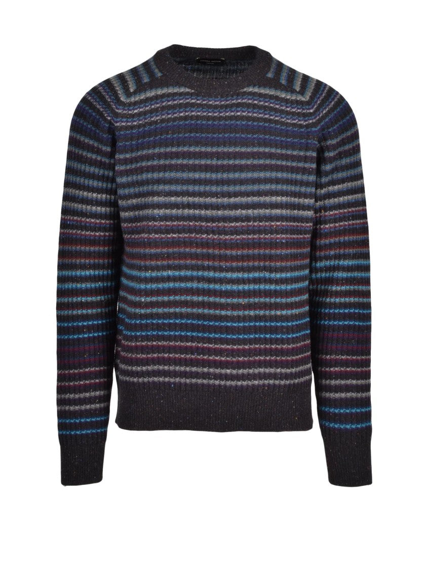Roberto Collina Black Textured Knit Wool Crewneck Sweater