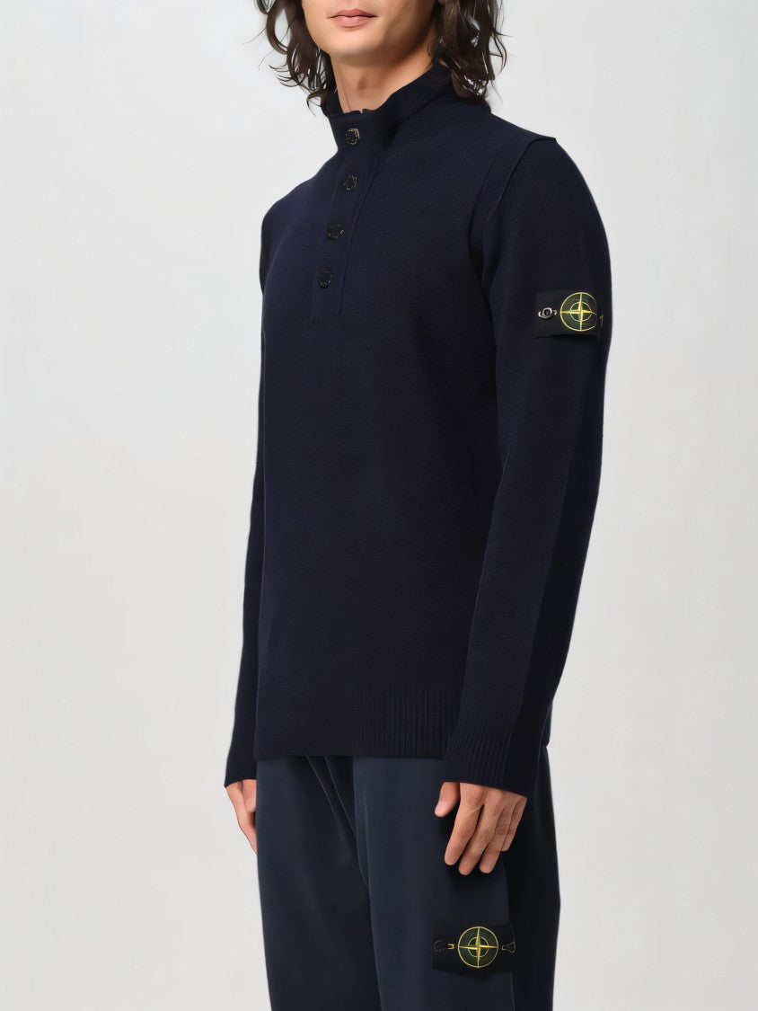 Stone Island Classic Black Turtleneck With Ribbed Hem
