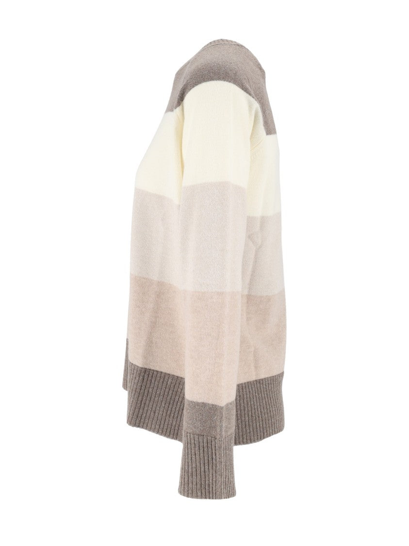 Kangra Cashmere Maxi Stripe Raglan Crewneck Knit Sweater