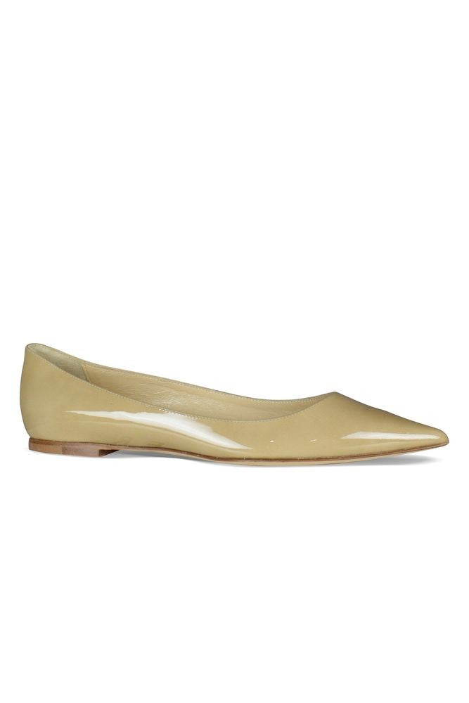 Jimmy Choo Pointed Toe Ballerina Flats In Glossy Nude Leather