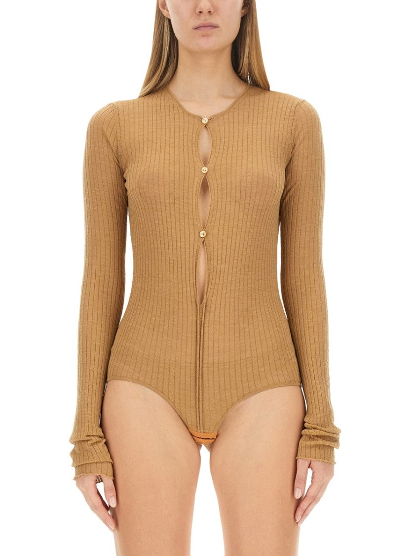 Sportmax Ribbed Slim Fit Bodysuit With Button Closure