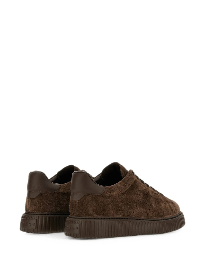 Hogan Brown Suede Low-Top Sneakers With Perforated Detailing
