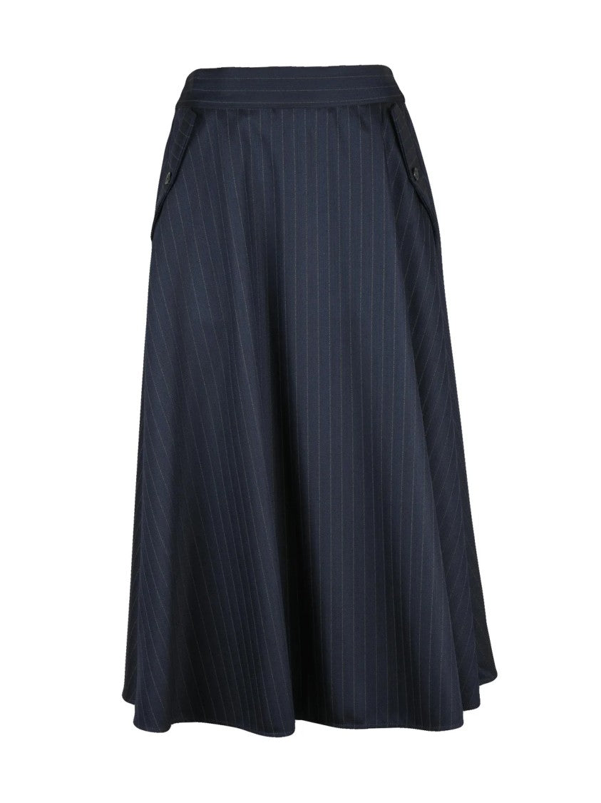Golden Goose Blue Pleated Virgin Wool Circle Skirt