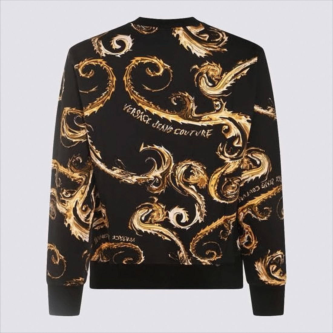 Versace Long-Sleeve Black T-Shirt With Baroque Gold Scroll Pattern