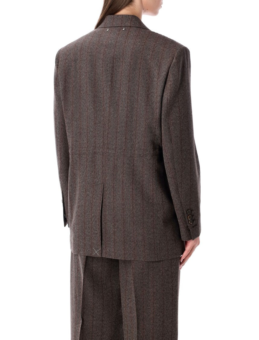 Golden Goose Brown Pinstripe Wool Double-Breasted Blazer