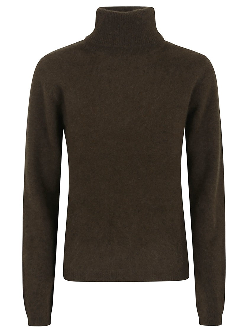 Parosh Raccoon Fur Sweater With Ribbed High Collar