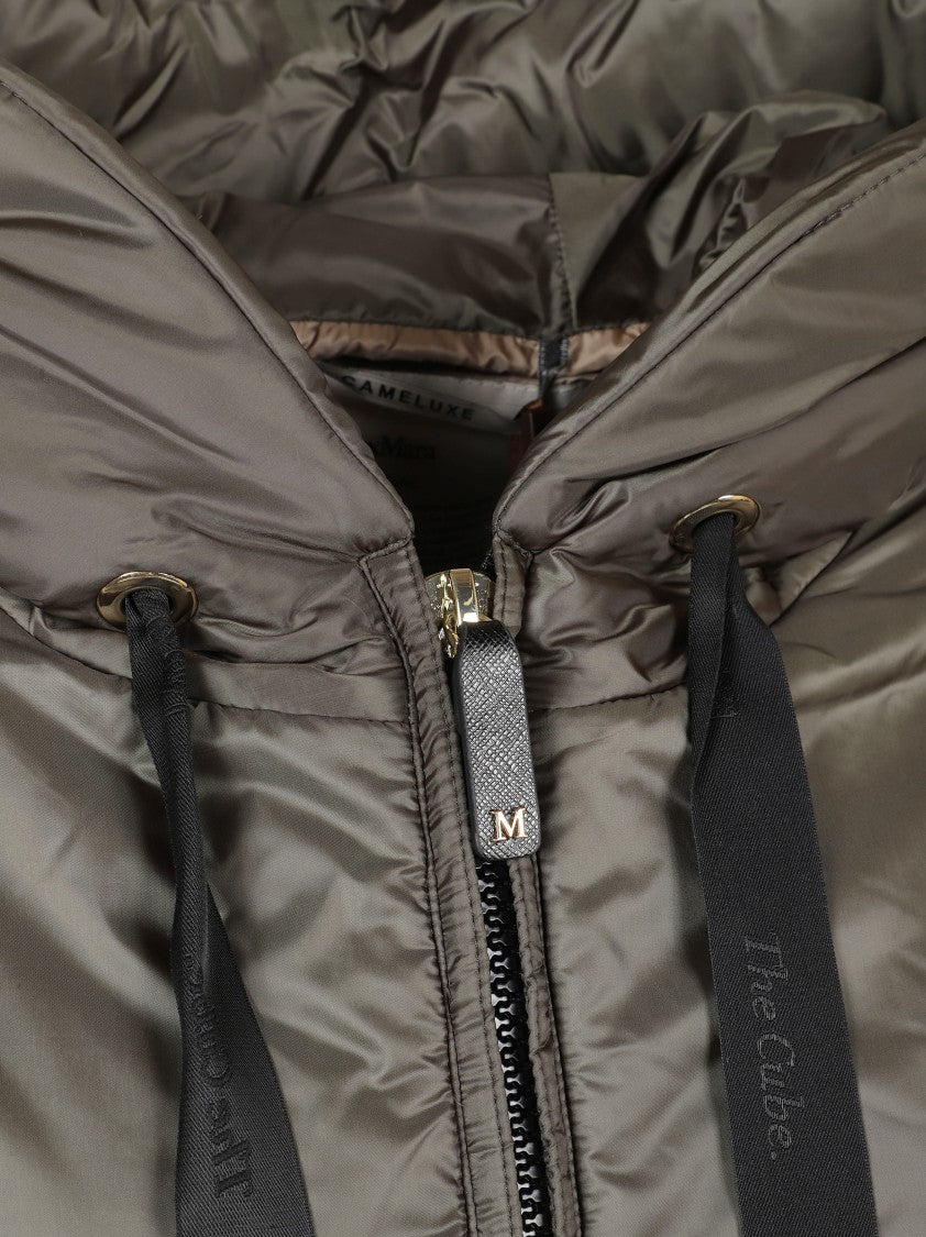 Max Mara Relaxed-Fit Green Coat With Hood And Zipper Closure