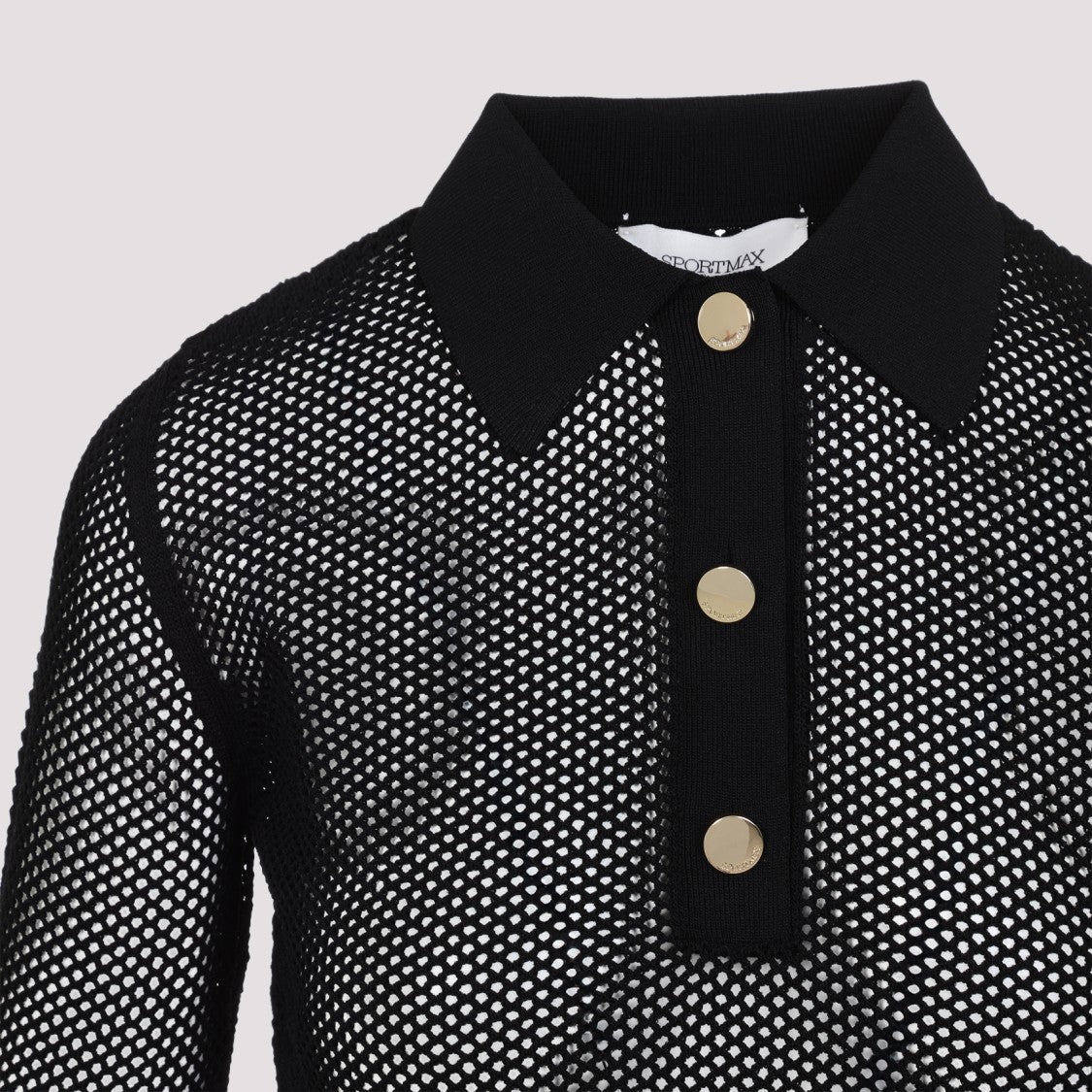 Sportmax Mesh Polo Top With Fitted Ribbed Hem