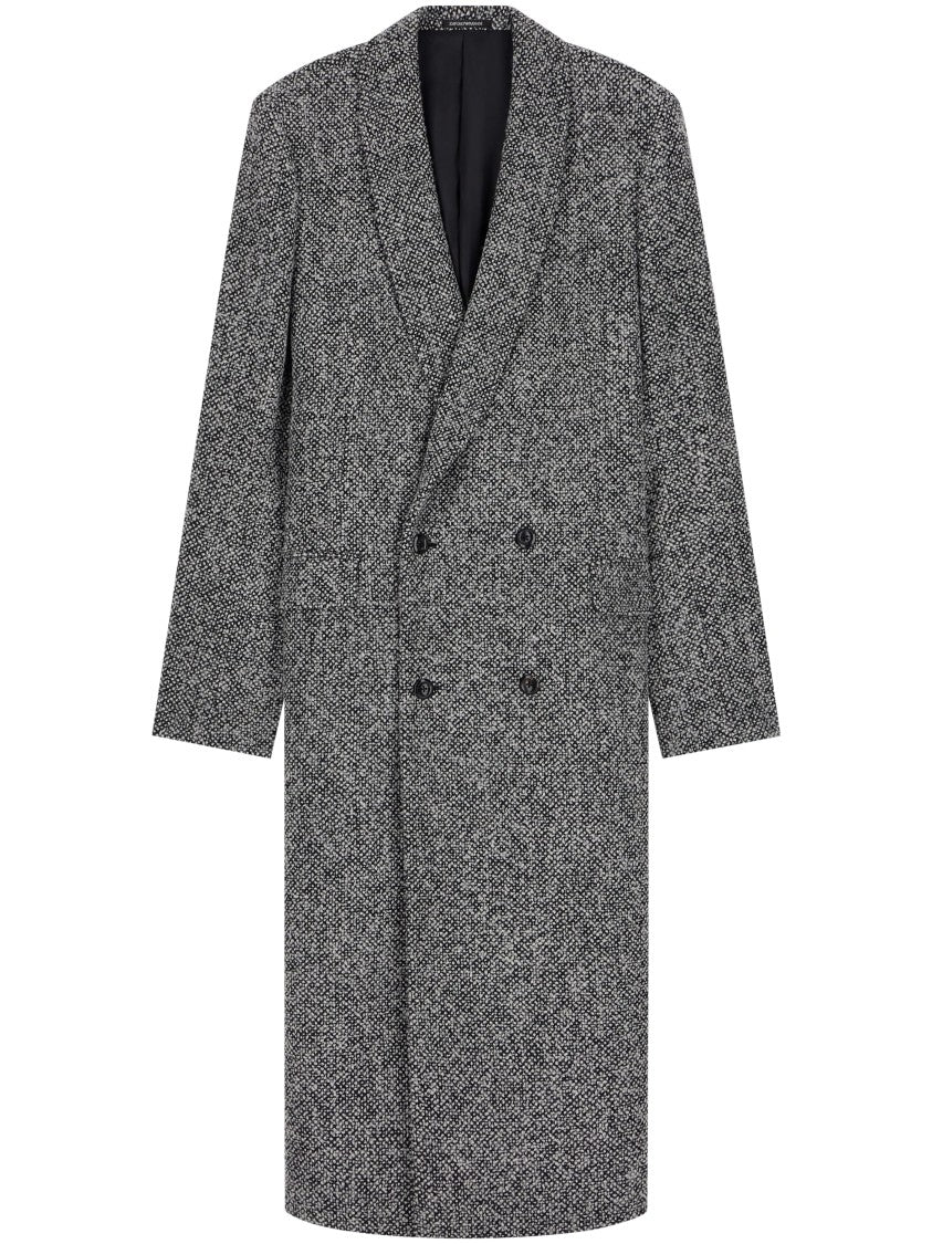 Emporio Armani Tailored Double-Breasted Longline Coat With Herringbone Pattern