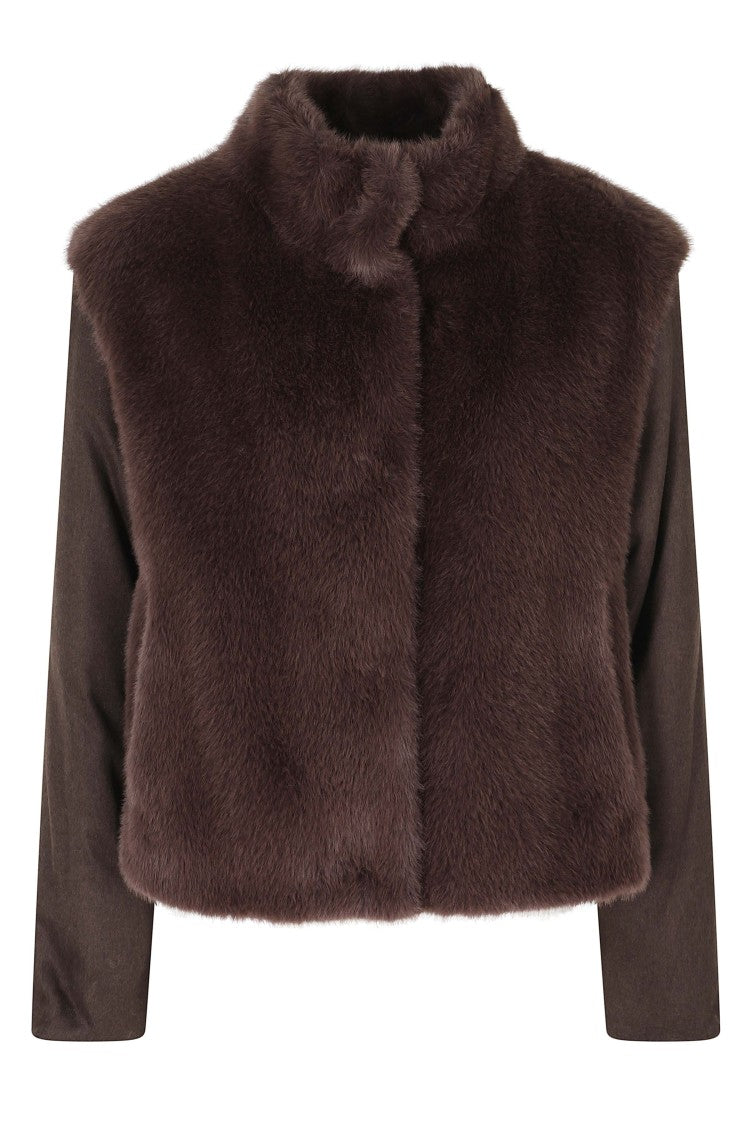 Herno Dark Brown High Neck Cashmere Sleeves Polyester Jacket