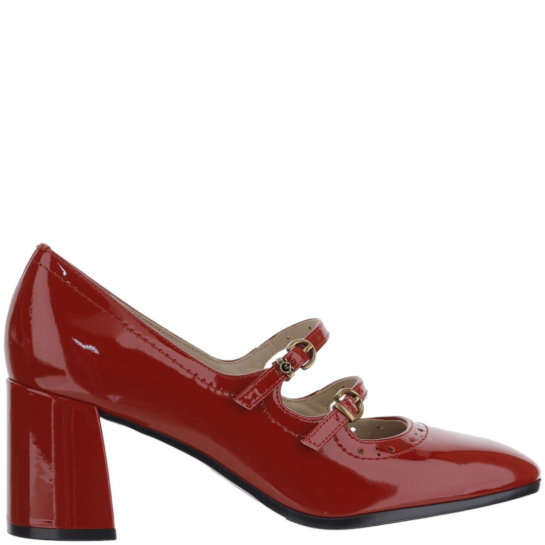 Pinko Red Perforated Strap Leather Pumps